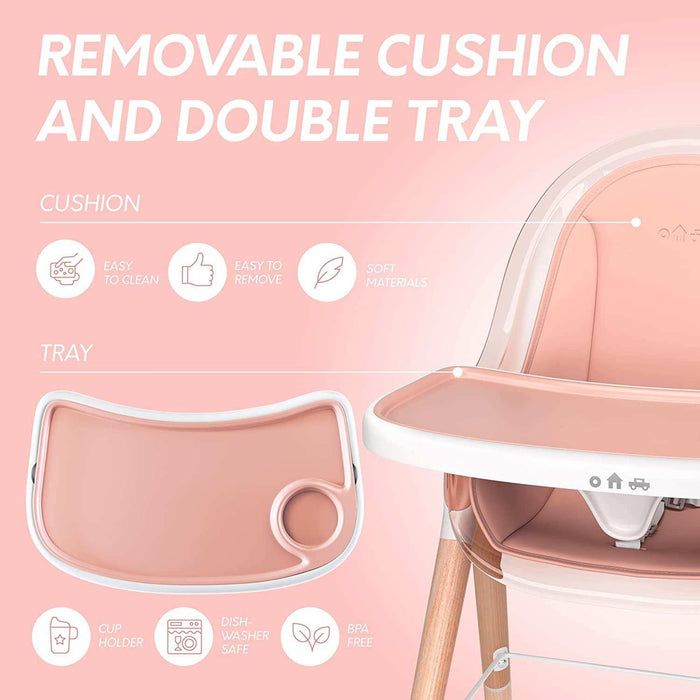 Children of Design Deluxe High Chair with Cushion - Pink - Elvoros