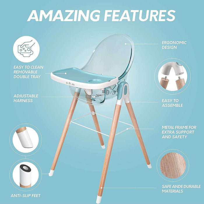 Children Of Design Non-Reclinable Classic Wooden High Chair - Blue - Elvoros