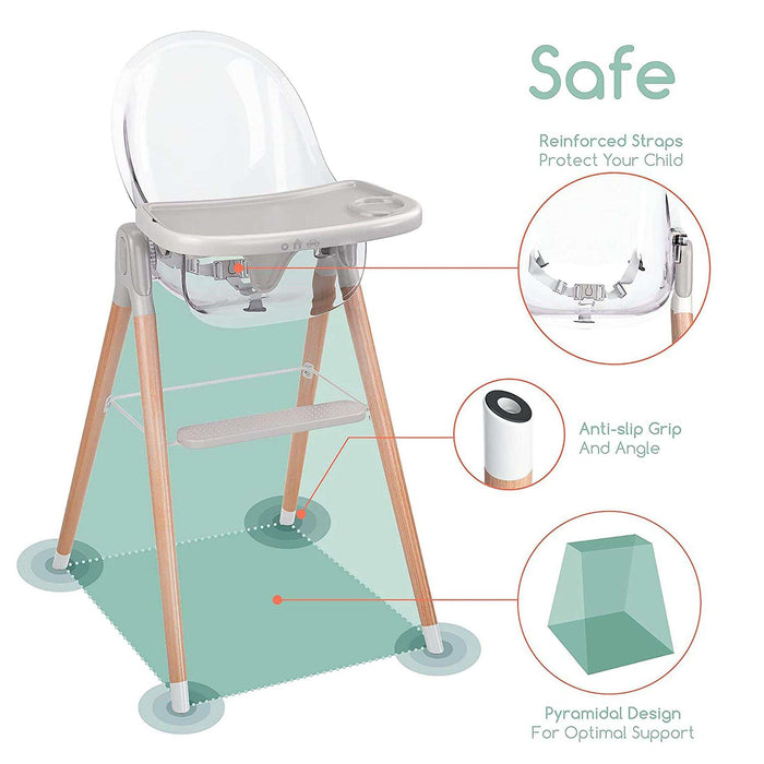 Children Of Design Non-Reclinable Classic Wooden High Chair - Clear - Elvoros
