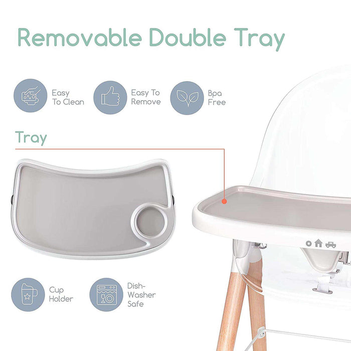 Children Of Design Non-Reclinable Classic Wooden High Chair - Clear - Elvoros