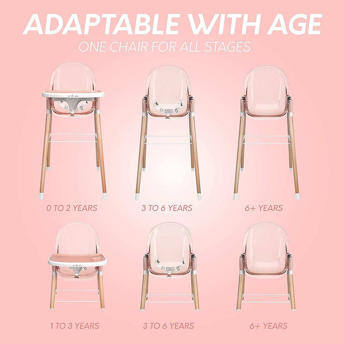 Children Of Design Non-Reclinable Classic Wooden High Chair - Pink - Elvoros