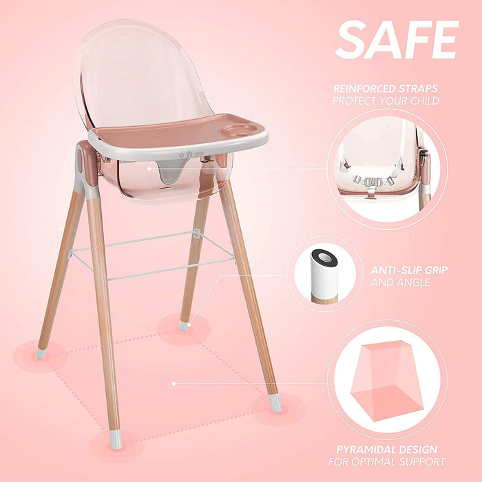 Children Of Design Non-Reclinable Classic Wooden High Chair - Pink - Elvoros