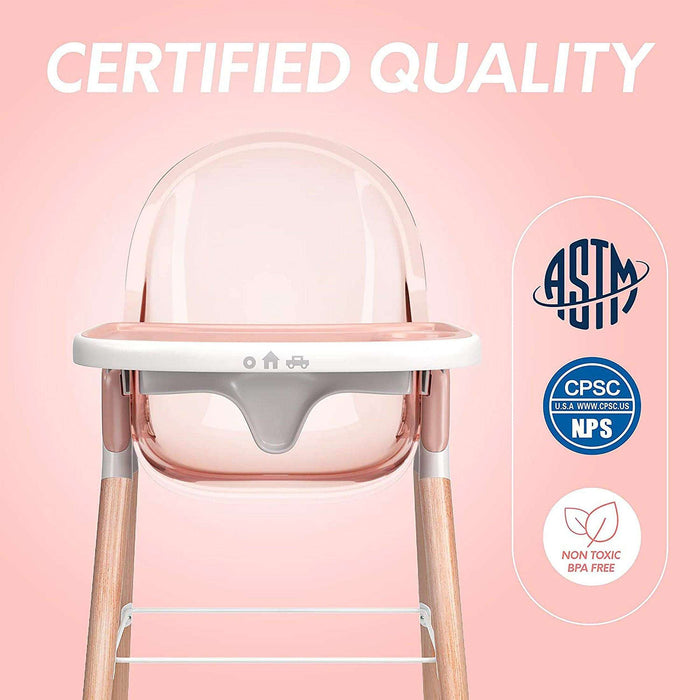 Children Of Design Non-Reclinable Classic Wooden High Chair - Pink - Elvoros