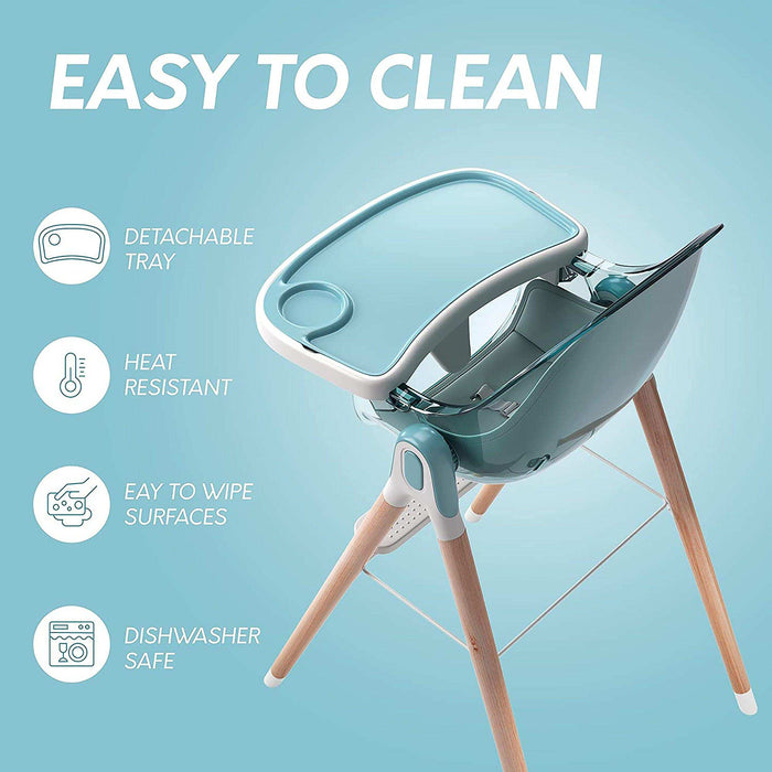 Children Of Design Non-Reclinable Classic Wooden High Chair with Cushion - Blue - Elvoros