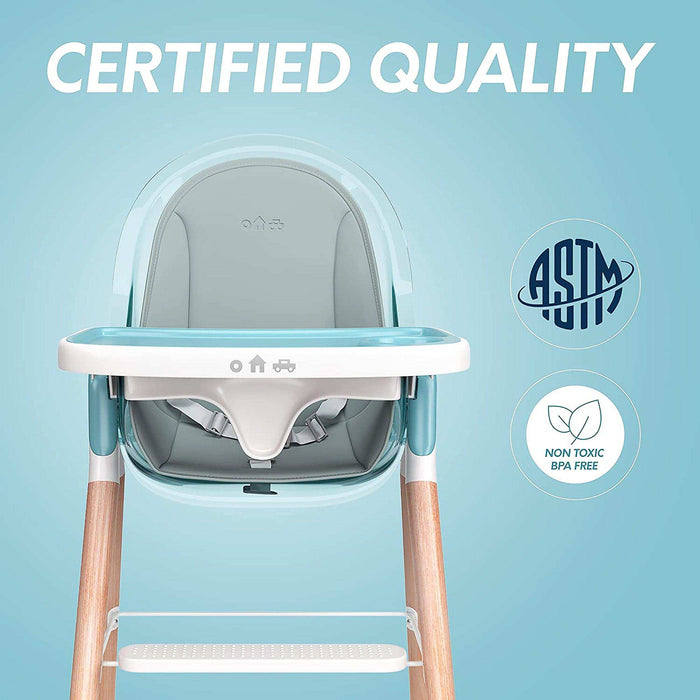 Children Of Design Non-Reclinable Classic Wooden High Chair with Cushion - Blue - Elvoros