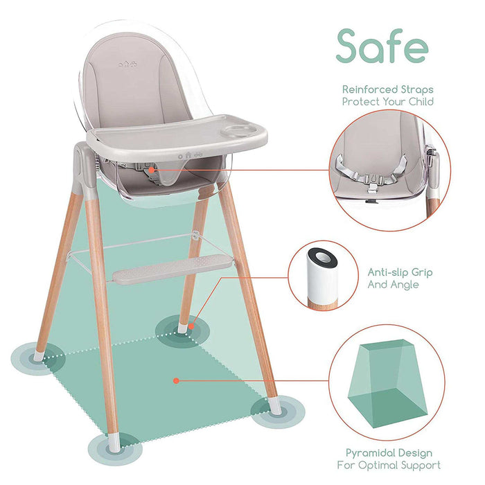 Children Of Design Non-Reclinable Classic Wooden High Chair with Cushion - Clear - Elvoros