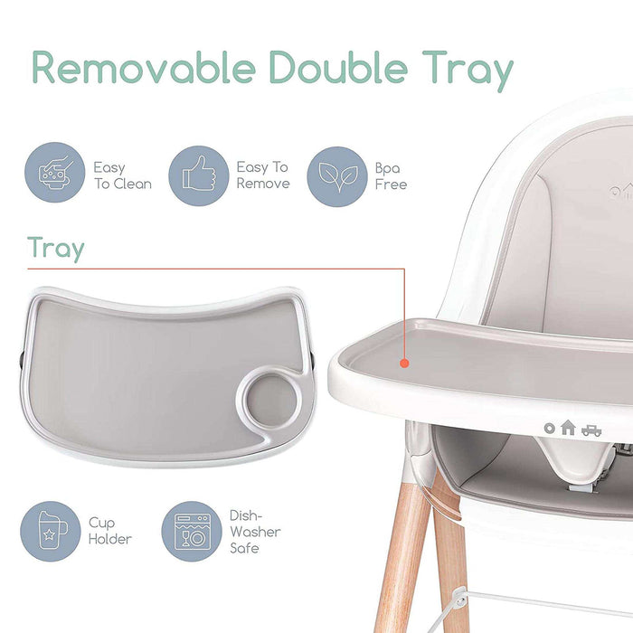 Children Of Design Non-Reclinable Classic Wooden High Chair with Cushion - Clear - Elvoros