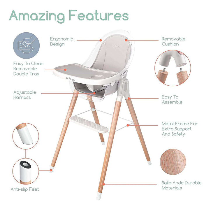 Children Of Design Non-Reclinable Classic Wooden High Chair with Cushion - Clear - Elvoros