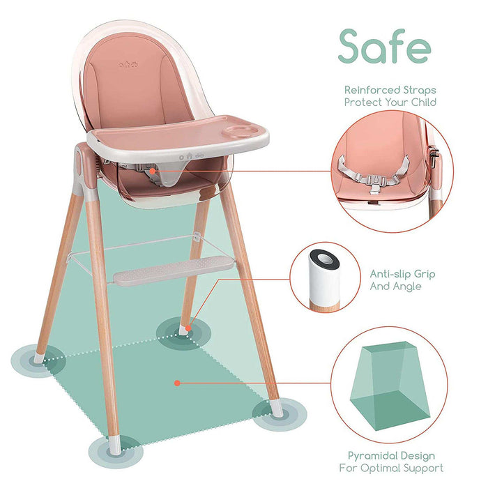Children Of Design Non-Reclinable Classic Wooden High Chair with Cushion - Pink - Elvoros