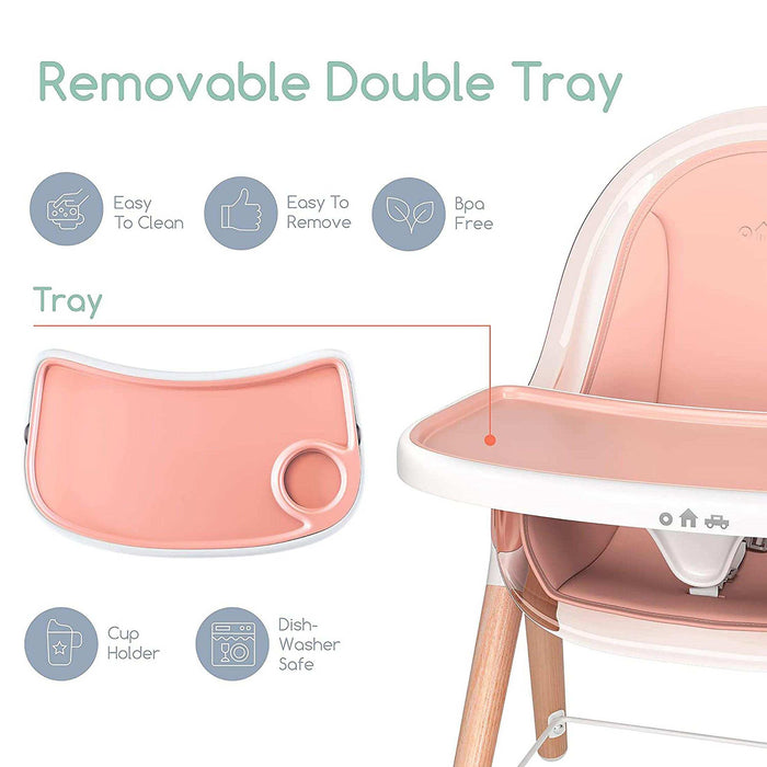 Children Of Design Non-Reclinable Classic Wooden High Chair with Cushion - Pink - Elvoros