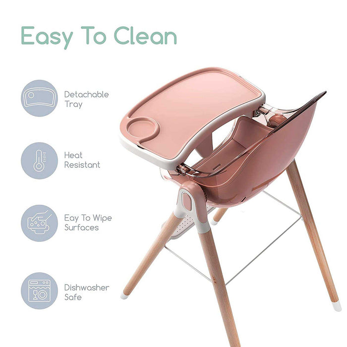 Children Of Design Non-Reclinable Classic Wooden High Chair with Cushion - Pink - Elvoros