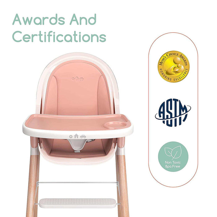 Children Of Design Non-Reclinable Classic Wooden High Chair with Cushion - Pink - Elvoros