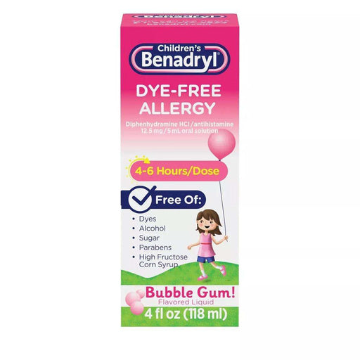 Children's Benadryl Dye-Free Allergy Relief Liquid Bubble Gum - 4 fl oz - Elvoros