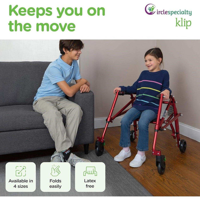 Circle Specialty Klip Kids 4 Wheeled Walker Red - XS - Elvoros