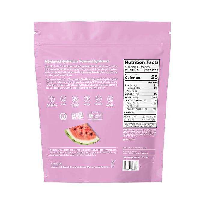 Cure Hydrating Electrolyte Drink Mix - Watermelon - Elvoros