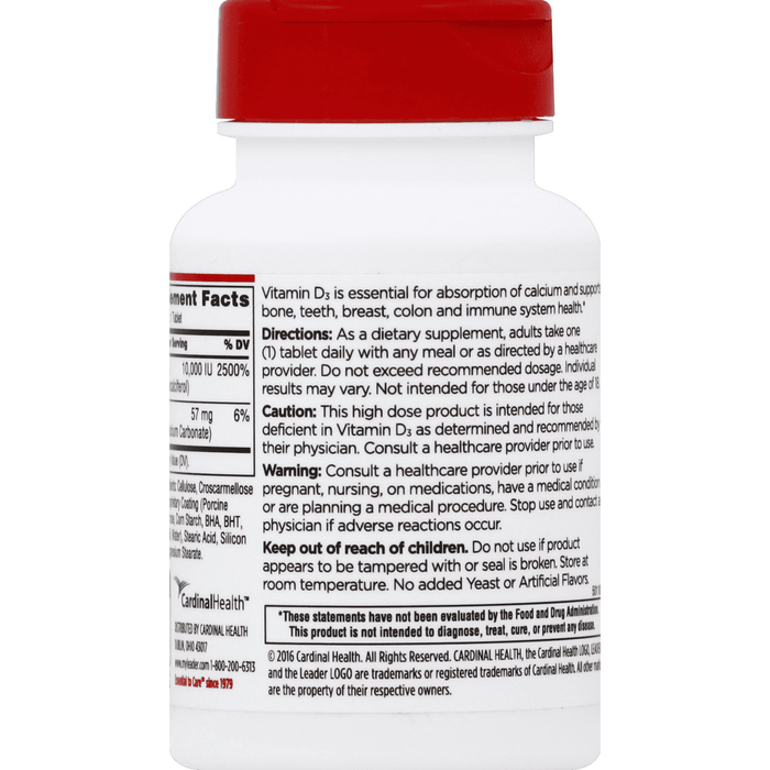 Leader Vitamin D3 10,000IU Ultra Strength Tablets - 100 Ct