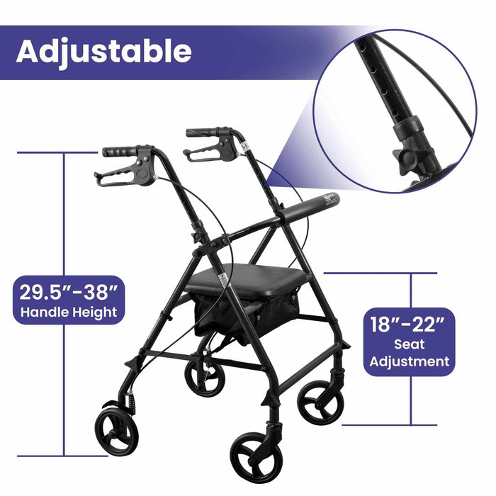 Medacure Steel Rollator Walker with Seat - Elvoros
