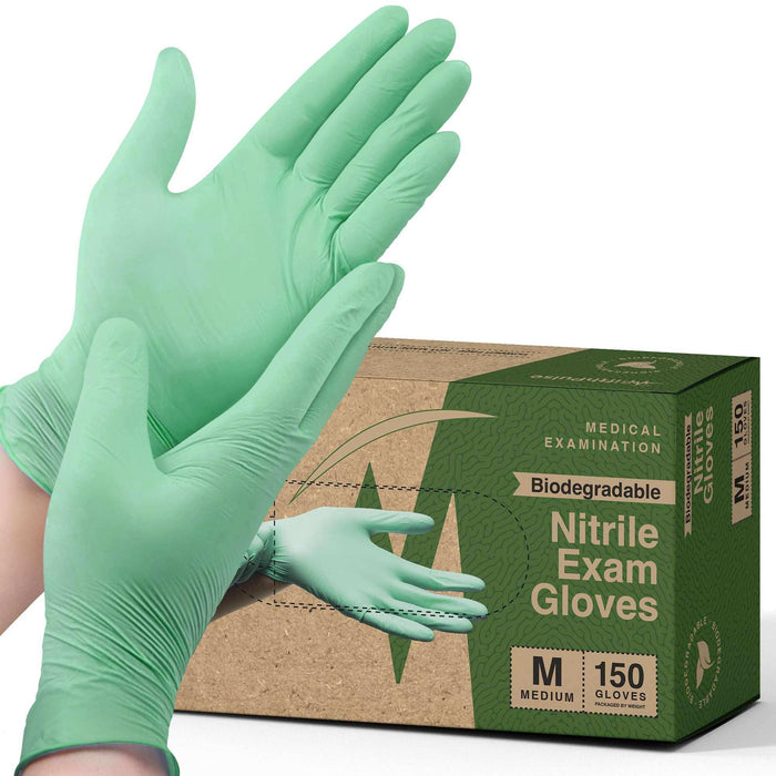 FifthPulse Biodegradable Disposable Nitrile Gloves Green – 150 Count - Elvoros