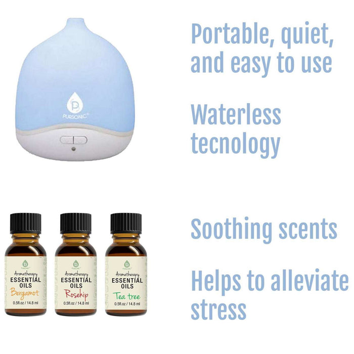 Pursonic Waterless Aroma Diffuser + Aromatherapy Essential Oils