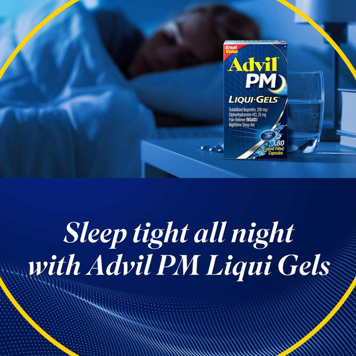 Advil PM Pain Reliever and Nighttime Sleep Aid Liqui-Gels - 40 Count - Elvoros