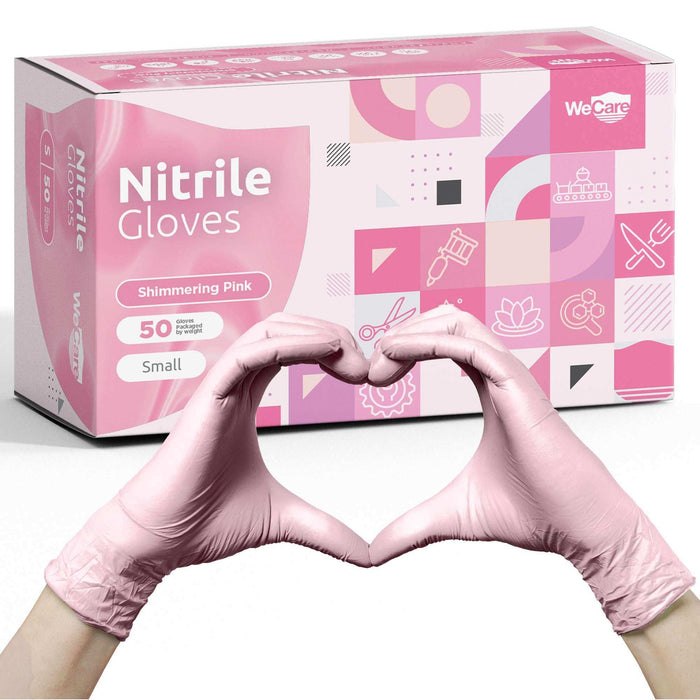WeCare Pearlescent Pink Disposable Nitrile Gloves - Elvoros