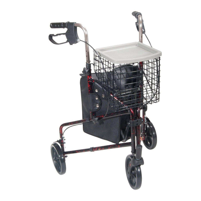 Drive Medical 3 Wheel Rollator Rolling Walker with Basket Tray and Pouch - Elvoros