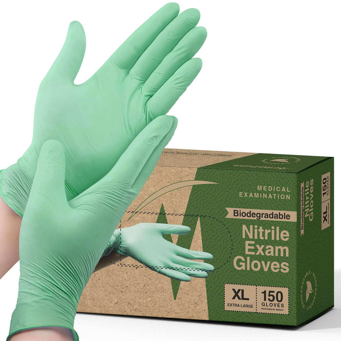 FifthPulse Biodegradable Disposable Nitrile Gloves Green – 150 Count - Elvoros