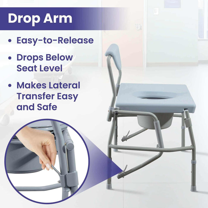 Medacure Bariatric Adjustable Bedside Drop-Arm Commode Chair - Elvoros