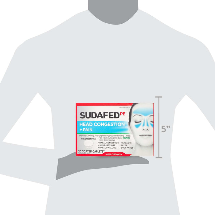 Sudafed PE Head Congestion + Pain Relief Decongestant Caplets - 20 ct.