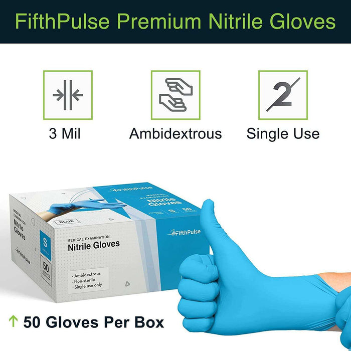 FifthPulse Blue Nitrile Disposable Gloves - Elvoros