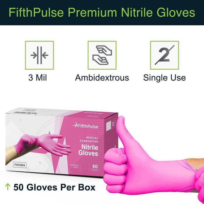 FifthPulse Hot Pink Disposable Nitrile Gloves - Elvoros