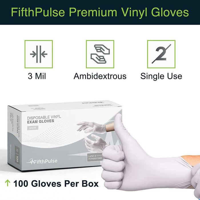 FifthPulse White Vinyl Exam Gloves - Elvoros