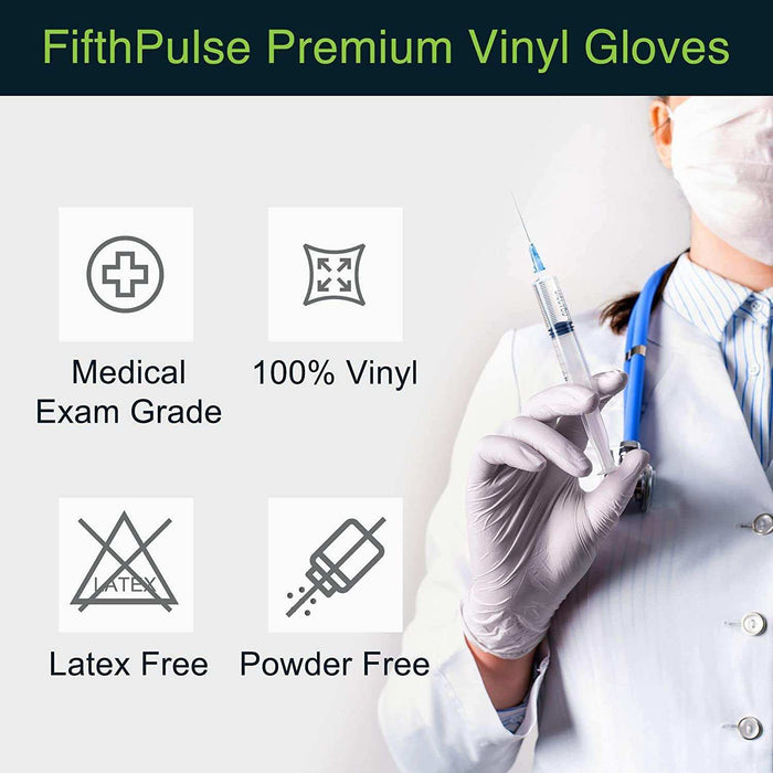 FifthPulse White Vinyl Exam Gloves - Elvoros