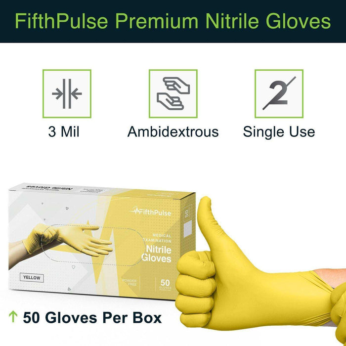 FifthPulse Yellow Disposable Nitrile Gloves - Elvoros