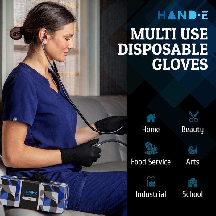 Hand-E Nitrile Gloves - Black - Elvoros