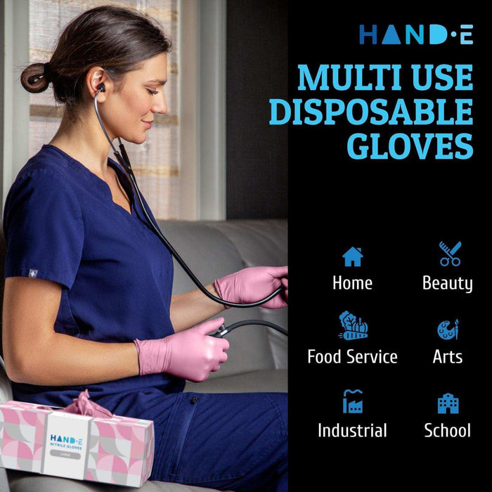 Hand-E Nitrile Gloves - Pink - Elvoros