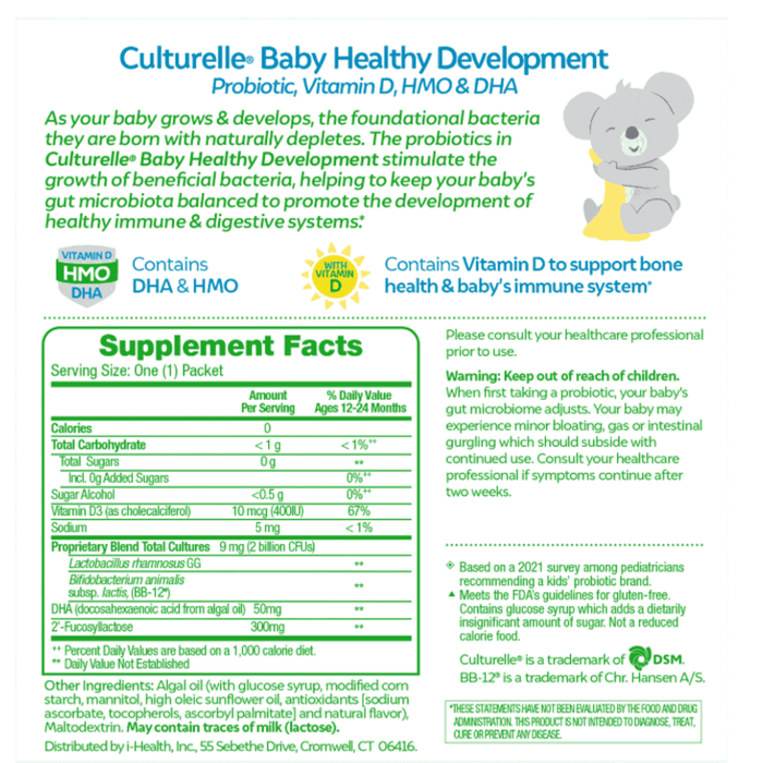Culturelle Baby Healthy Development Probiotic Vit D HMO & DHA Packets - 30 Ct