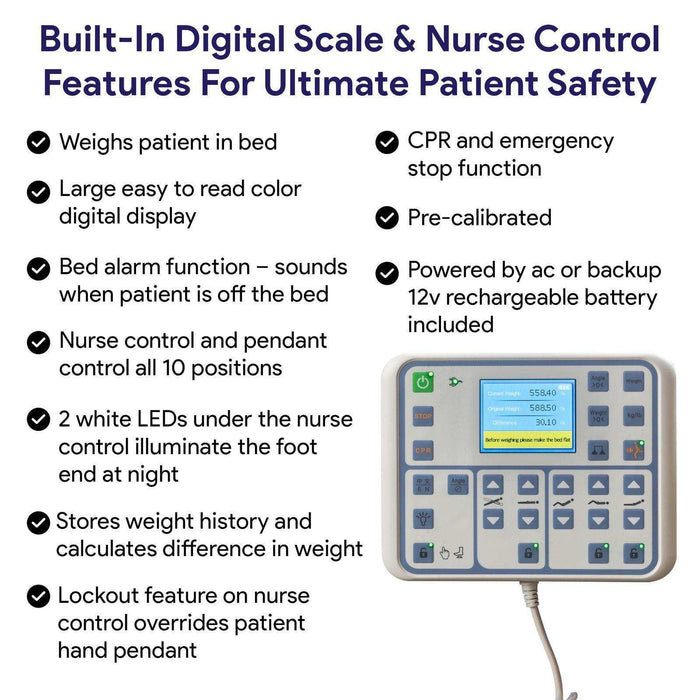 Medacure Adjustable Height Bariatric Hospital Bed & Built in Scale - Elvoros