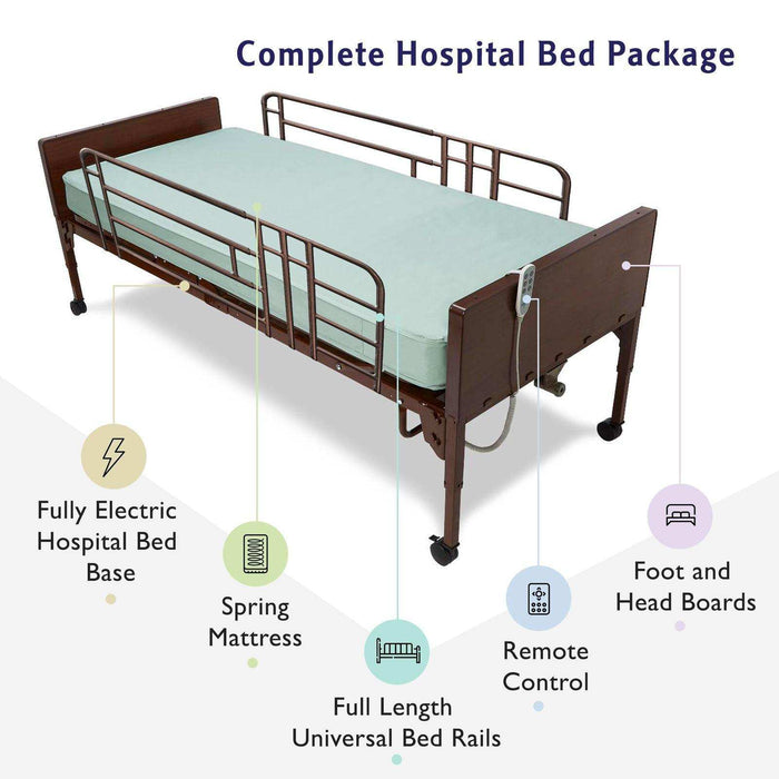Medacure Full Electric Hospital Bed with Mattress and Rail - Elvoros