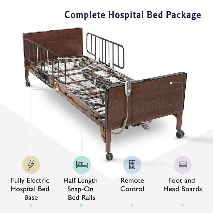 Medacure Full Electric Hospital Bed with Mattress and Rail - Elvoros