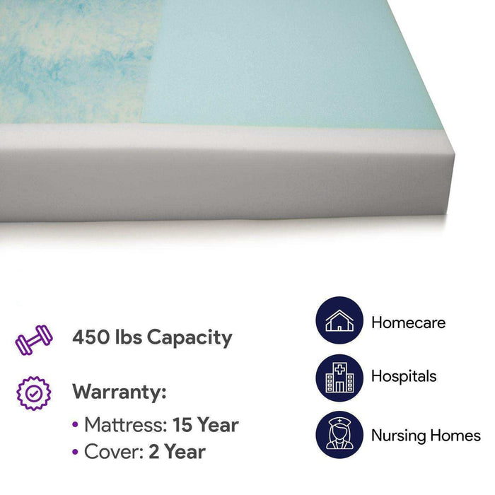 ProHeal Memory Foam Hospital Bed Pressure Redistribution, Gel Infused - Elvoros