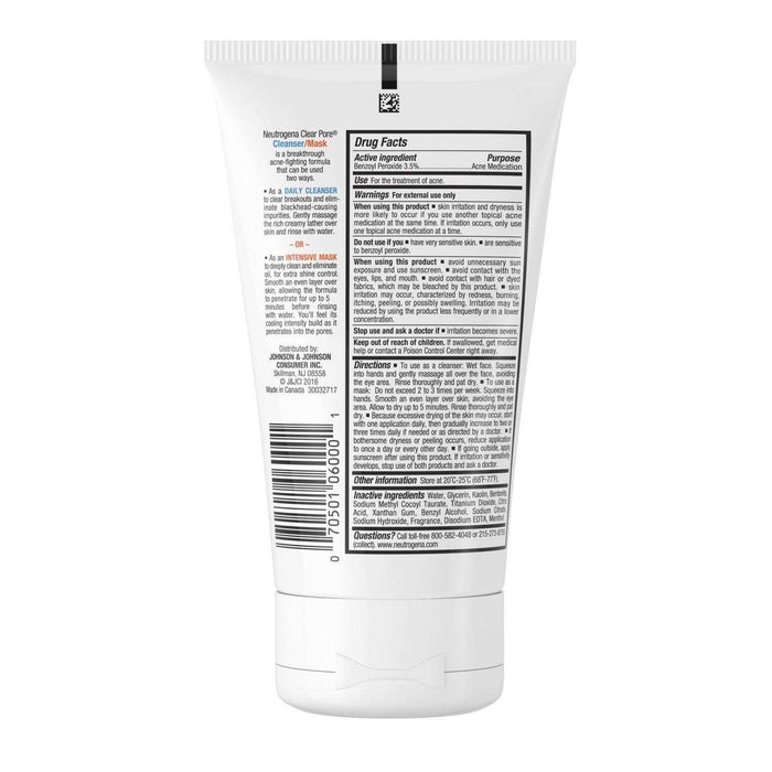 Neutrogena Clear Pore Cleanser/Mask - 4.2oz. - Elvoros