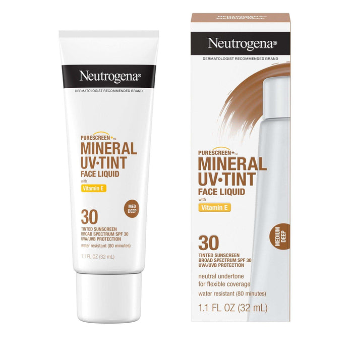 Neutrogena Purescreen+ Mineral UV Tint Face Liquid Sunscreen SPF 30, Medium Deep - 1.1 fl oz - Elvoros