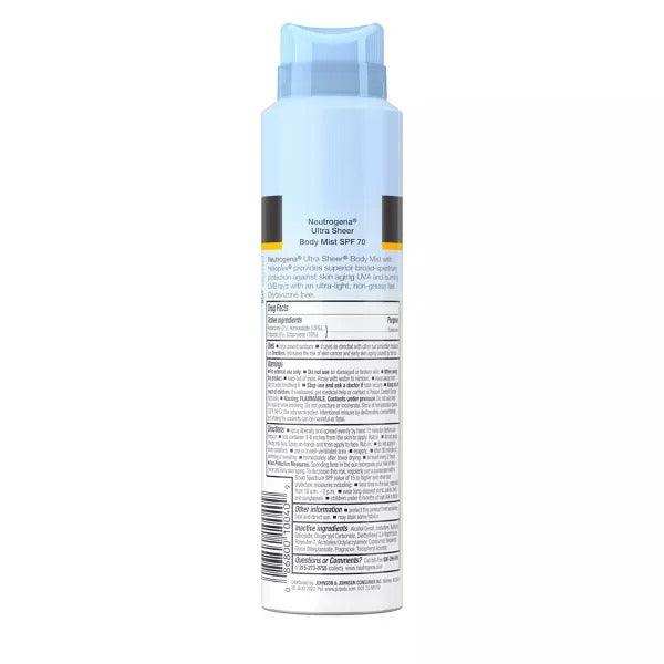 Neutrogena Ultra Sheer Lightweight Sunscreen Body Mist Spray SPF 70 - 5oz - Elvoros
