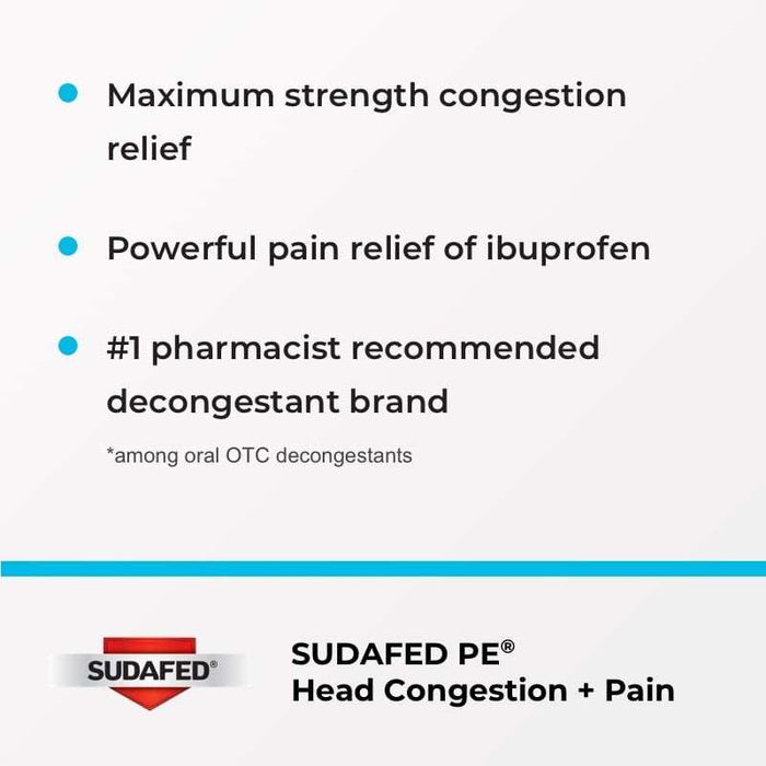 Sudafed PE Head Congestion + Pain Relief Decongestant Caplets - 20 ct.