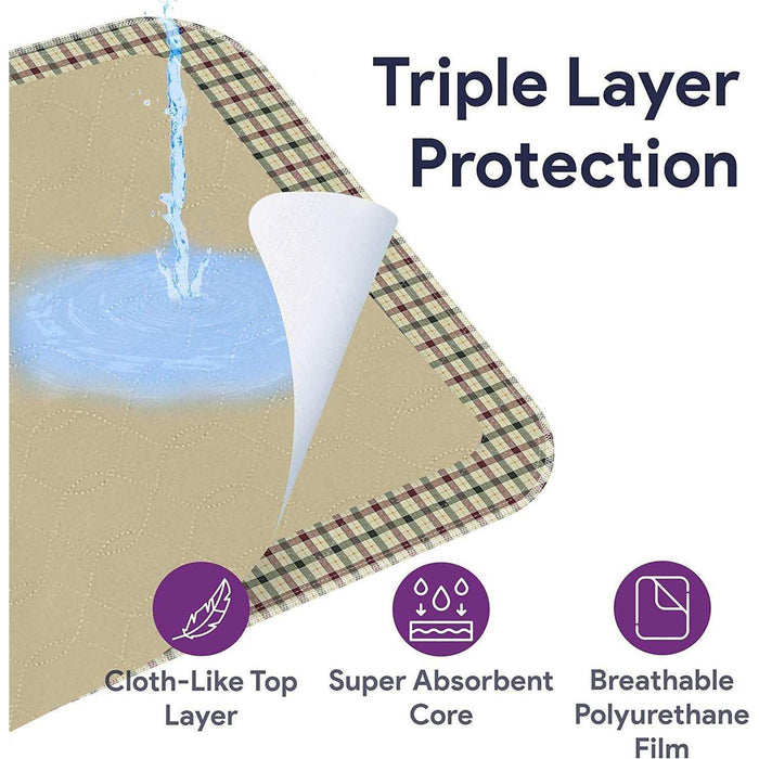 ProHeal Reusable Washable Bed Pads - Twill Plaid Waterproof Chucks - 34x36 - Elvoros