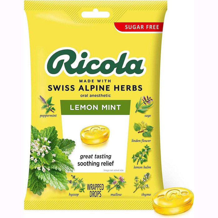 Ricola Herb Throat Drops Sugar Free, Lemon Mint - 19 ct - Elvoros