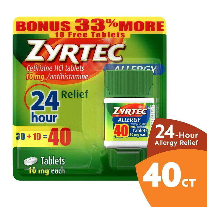 Zyrtec 24 Hour Allergy Relief Tablets - Cetirizine HCl - 30 + 10 Ct - Elvoros