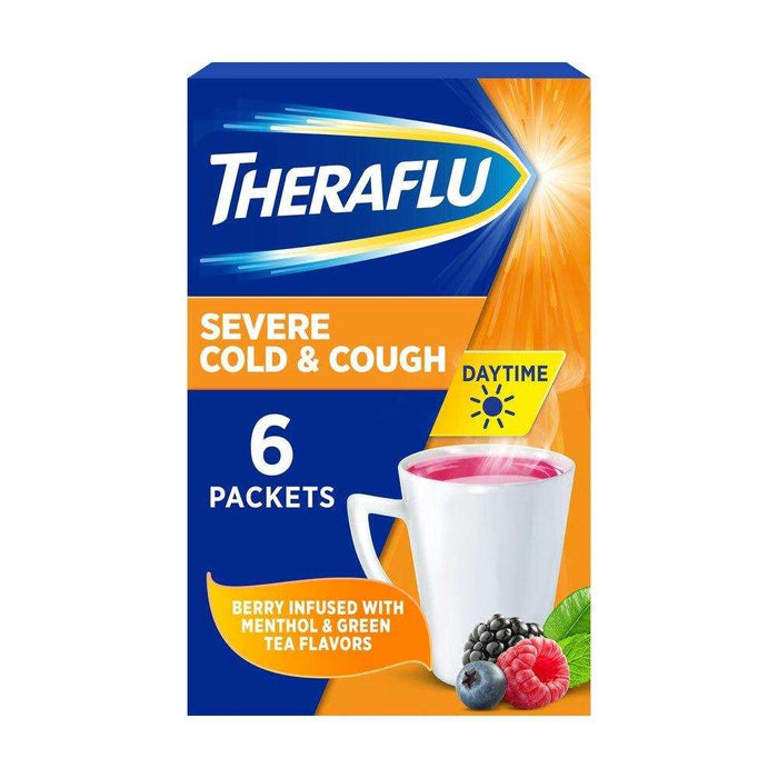 Theraflu Day Time Severe Cold & Cough, Berry Infused with Menthol and Green Tea - 6 ct. - Elvoros