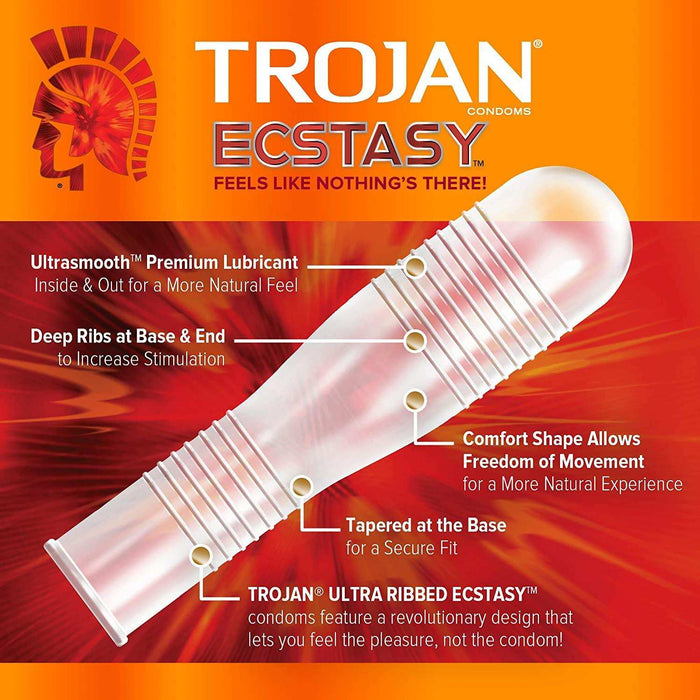 Trojan Condom Ecstasy Ultra Ribbed 3 Count - Elvoros